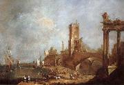 Francesco Guardi Hamnstad with classical ruins Italy painting